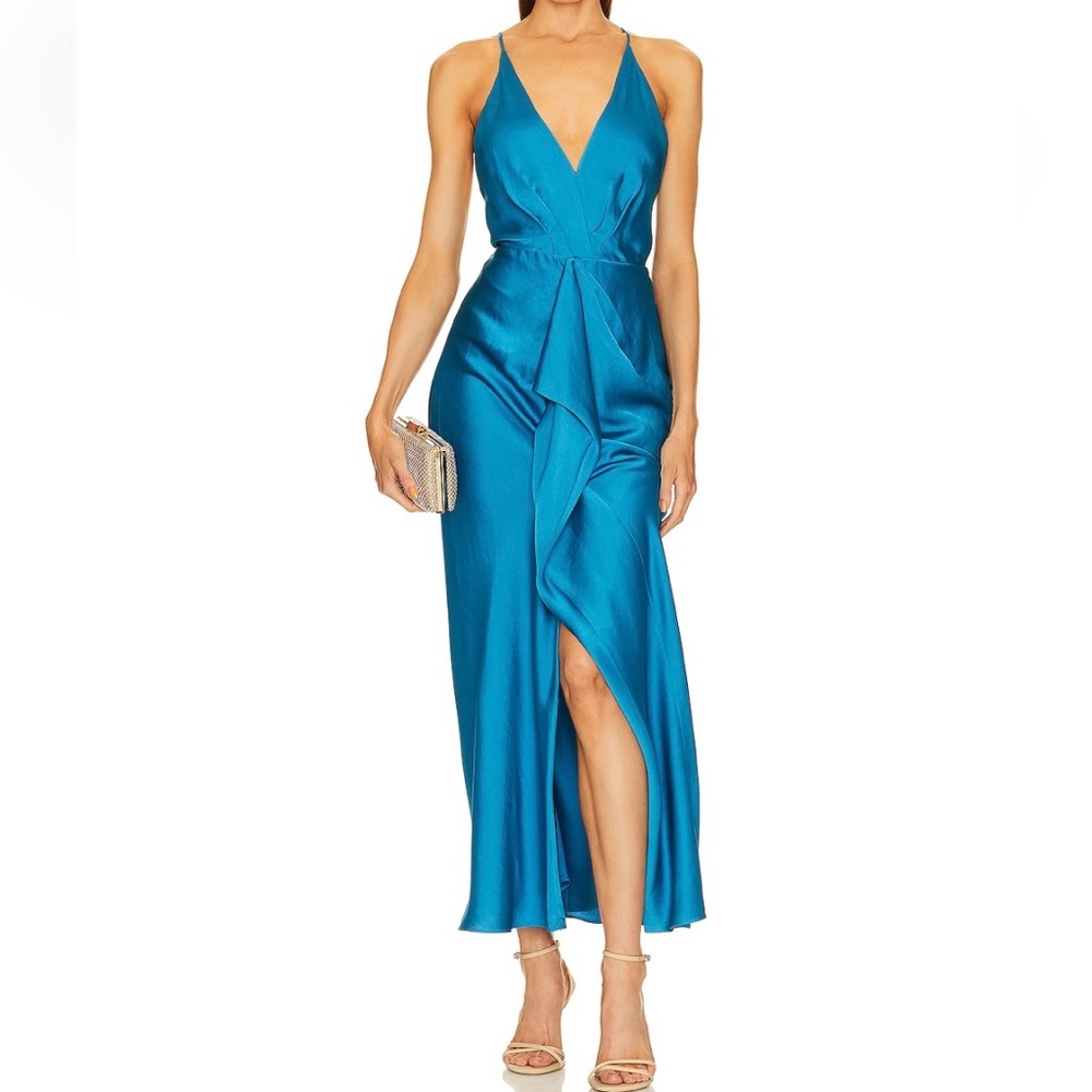 Giana Draped Gown in Phthalo Blue by SIMKHAI size 4